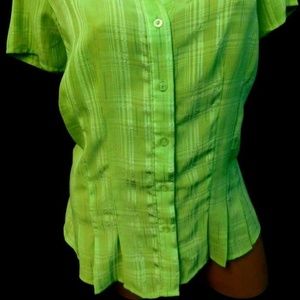JOANNA GREEN STRIPED‎ BUTTON FRONT PLEATED TOP 1X-EUC